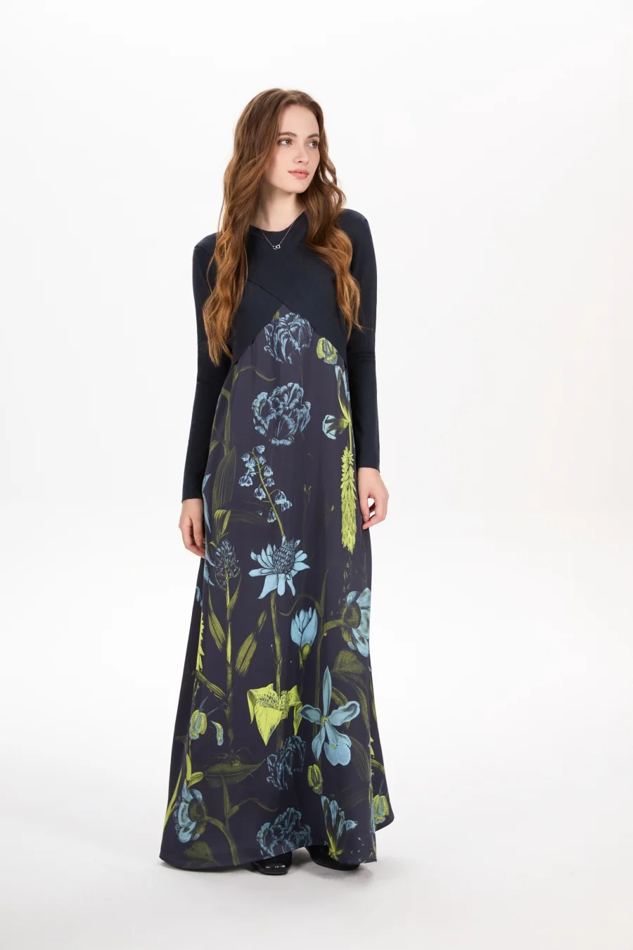 AS AW25 elegance slip satin dress + knitting cross top +mockneck woman clothing set adjustable maxi floor length - Image 5